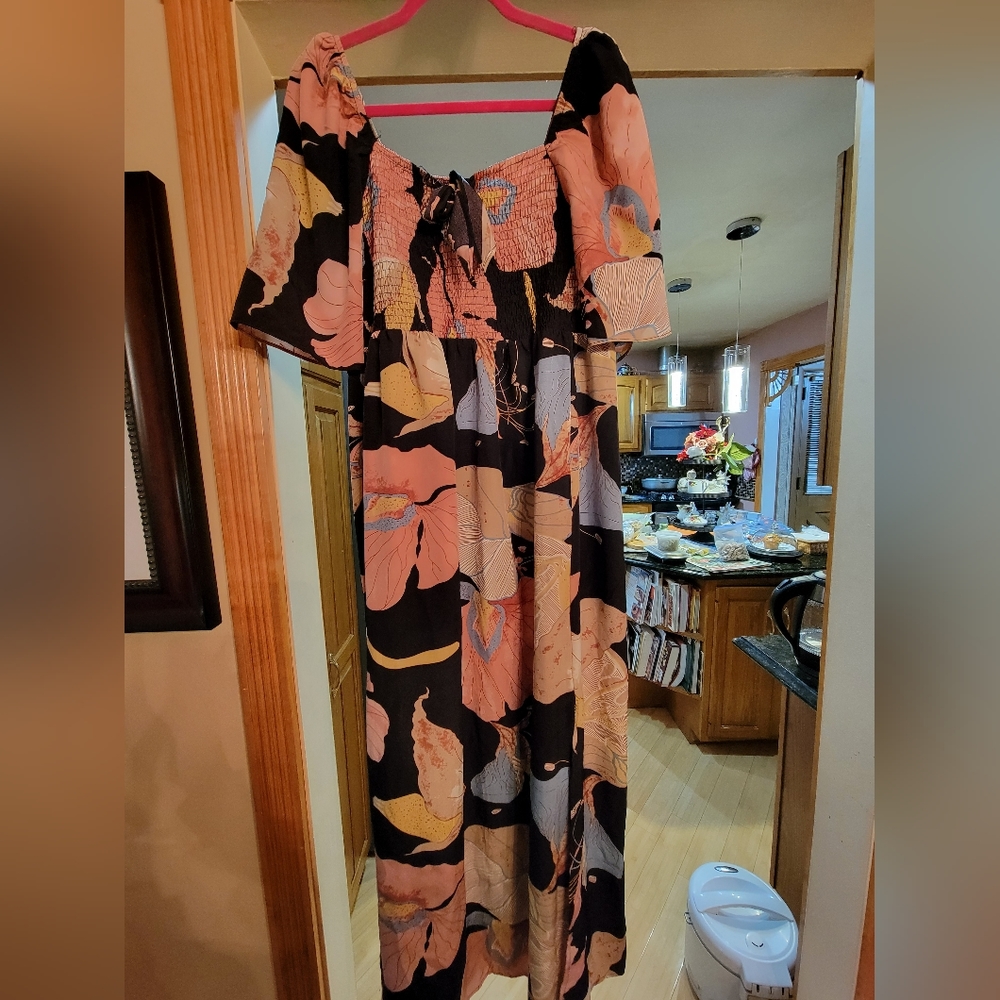 Shein boho plus size floral tropical off shoulder maxi dress